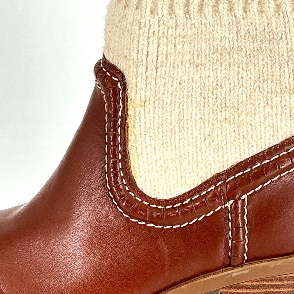 Nine West Size 7.5  Brown Leather Knit Lug Sole Ankle Boots Popit Stacked Heel - Picture 5 of 16